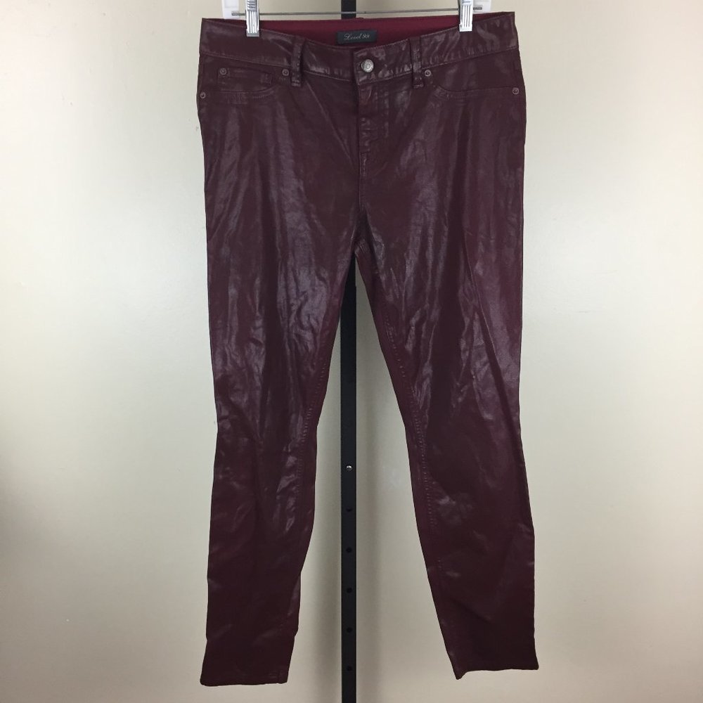 LEVEL 99 Anthropologie Burgundy Red Wine Coated Faux Pockets Slim Fit Jeans